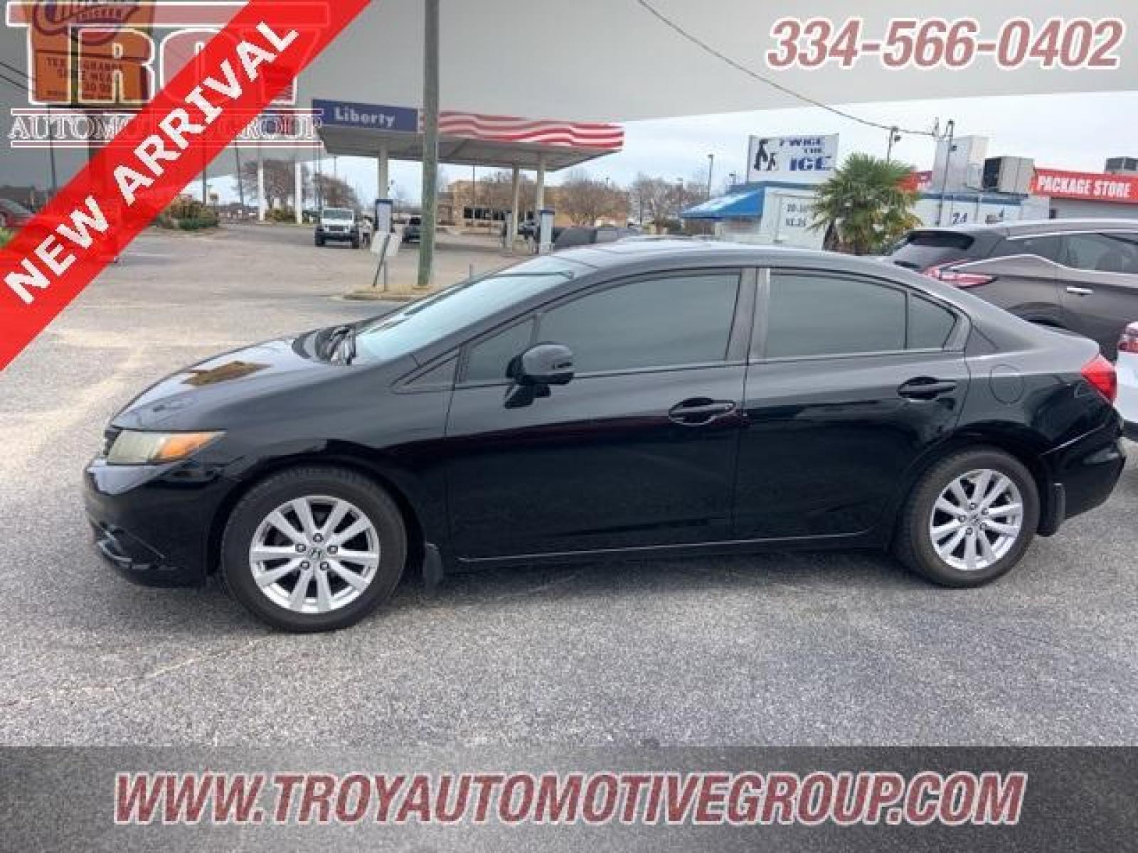 2012 Crystal Black Pearl /Gray Honda Civic EX (2HGFB2F85CH) with an 1.8L I4 SOHC 16V i-VTEC engine, Automatic transmission, located at 6812 Atlanta Hwy, Montgomery, AL, 36117, (334) 271-4045, 32.382118, -86.178673 - Crystal Black Pearl 2012 Honda Civic EX FWD 1.8L I4 SOHC 16V i-VTEC 5-Speed Automatic<br><br>Financing Available---Top Value for Trades.<br><br>28/39 City/Highway MPG<br><br><br>Awards:<br> * 2012 KBB.com Brand Image Awards<br>Kelley Blue Book Brand Image Awards are based on the Brand Watch(tm) stu - Photo #0