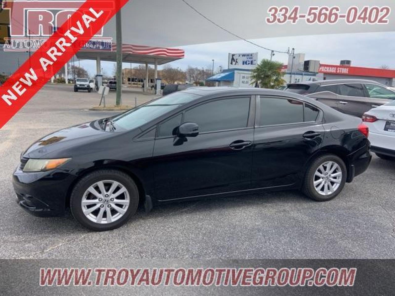 2012 Crystal Black Pearl /Gray Honda Civic EX (2HGFB2F85CH) with an 1.8L I4 SOHC 16V i-VTEC engine, Automatic transmission, located at 6812 Atlanta Hwy, Montgomery, AL, 36117, (334) 271-4045, 32.382118, -86.178673 - Crystal Black Pearl 2012 Honda Civic EX FWD 1.8L I4 SOHC 16V i-VTEC 5-Speed Automatic<br><br>Financing Available---Top Value for Trades.<br><br>28/39 City/Highway MPG<br><br><br>Awards:<br> * 2012 KBB.com Brand Image Awards<br>Kelley Blue Book Brand Image Awards are based on the Brand Watch(tm) stu - Photo #1