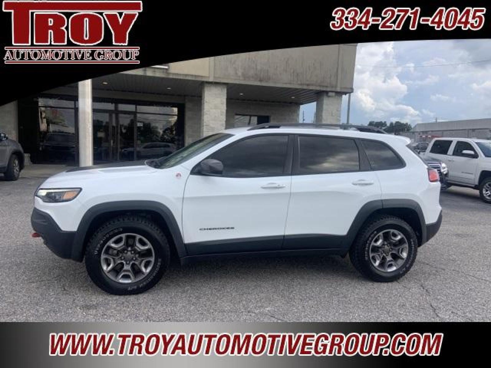 2019 Bright White Clearcoat /Black Jeep Cherokee Trailhawk (1C4PJMBXXKD) with an 3.2L V6 engine, Automatic transmission, located at 6812 Atlanta Hwy, Montgomery, AL, 36117, (334) 271-4045, 32.382118, -86.178673 - Photo #0