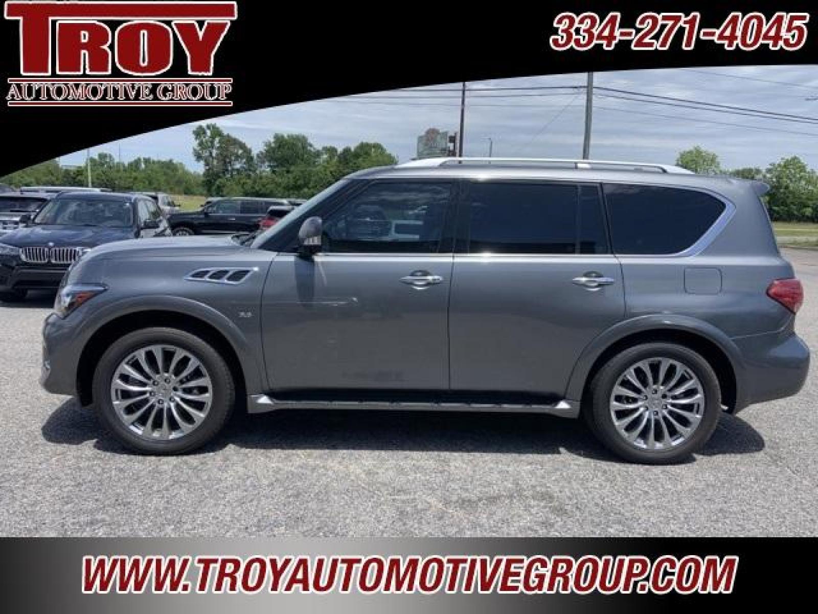 2017 Graphite Shadow /Graphite INFINITI QX80 Signature Edition (JN8AZ2ND6H9) with an 5.6L V8 engine, Automatic transmission, located at 6812 Atlanta Hwy, Montgomery, AL, 36117, (334) 271-4045, 32.382118, -86.178673 - Graphite Shadow 2017 INFINITI QX80 RWD 5.6L V8 7-Speed Automatic<br><br>Signature Edition!!<br><br>Financing Available---Top Value for Trades.<br><br><br>Awards:<br> * JD Power Initial Quality Study (IQS) * 2017 KBB.com 5-Year Cost to Own Award - Photo #0