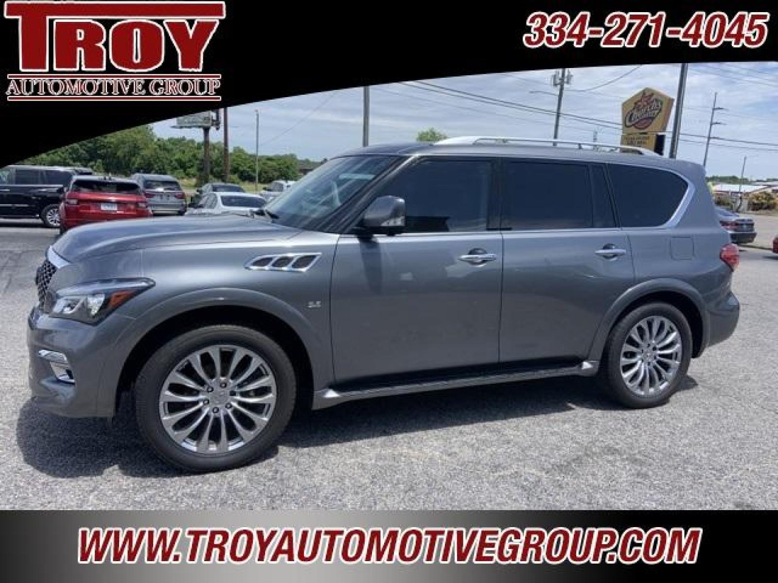 2017 Graphite Shadow /Graphite INFINITI QX80 Signature Edition (JN8AZ2ND6H9) with an 5.6L V8 engine, Automatic transmission, located at 6812 Atlanta Hwy, Montgomery, AL, 36117, (334) 271-4045, 32.382118, -86.178673 - Graphite Shadow 2017 INFINITI QX80 RWD 5.6L V8 7-Speed Automatic<br><br>Signature Edition!!<br><br>Financing Available---Top Value for Trades.<br><br><br>Awards:<br> * JD Power Initial Quality Study (IQS) * 2017 KBB.com 5-Year Cost to Own Award - Photo #1