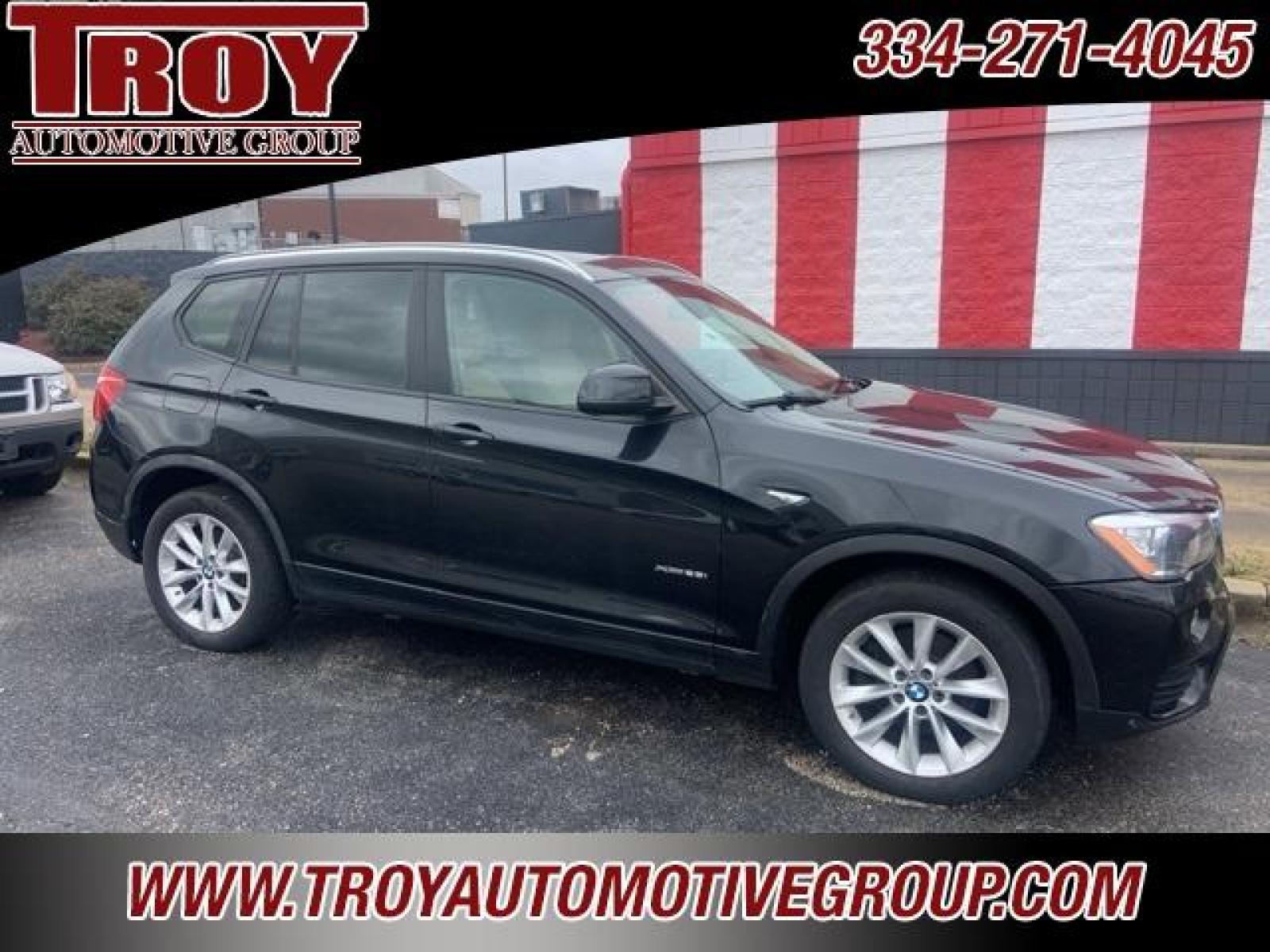 2015 Black Sapphire Metallic /Sand Beige BMW X3 xDrive28i (5UXWX9C58F0) with an 2.0L I4 TwinPower Turbo engine, Automatic transmission, located at 6812 Atlanta Hwy, Montgomery, AL, 36117, (334) 271-4045, 32.382118, -86.178673 - Black Sapphire Metallic 2015 BMW X3 xDrive28i AWD 2.0L I4 TwinPower Turbo 8-Speed Automatic<br><br>Financing Available---Top Value for Trades.<br><br>21/28 City/Highway MPG<br><br><br>Reviews:<br> * If you want your upscale SUV to accent ''sport,'' then the 2015 BMW X3 may just be the ticket. Of co - Photo #0