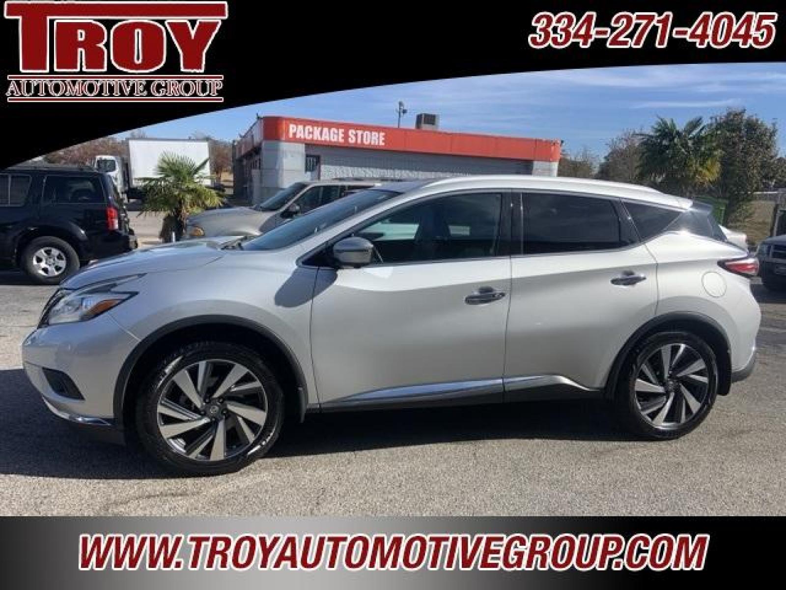 2016 Brilliant Silver Metallic /Brown Nissan Murano Platinum (5N1AZ2MG5GN) with an 3.5L V6 DOHC engine, CVT transmission, located at 6812 Atlanta Hwy, Montgomery, AL, 36117, (334) 271-4045, 32.382118, -86.178673 - Brilliant Silver Metallic 2016 Nissan Murano Platinum FWD 3.5L V6 DOHC CVT with Xtronic<br><br>Financing Available---Top Value for Trades.<br><br>21/28 City/Highway MPG - Photo #0