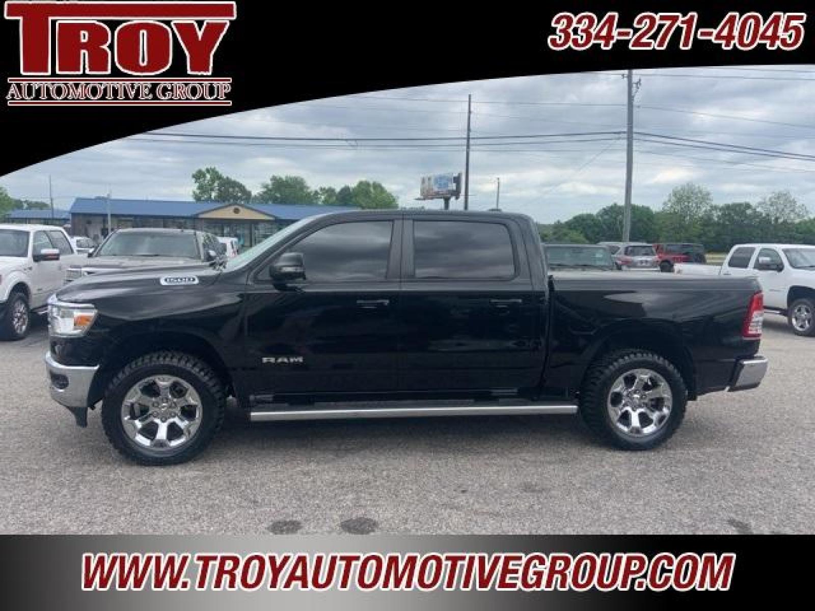 2021 Diamond Black Crystal Pearlcoat /Diesel Gray/Black Ram 1500 Big Horn/Lone Star (1C6SRFFT8MN) with an HEMI 5.7L V8 Multi Displacement VVT engine, Automatic transmission, located at 6812 Atlanta Hwy, Montgomery, AL, 36117, (334) 271-4045, 32.382118, -86.178673 - 1-Owner Local Trade!!<br>New 33x12.50x20 tires and level kit!!<br>Navigation!!<br>Premium 20 Wheels!!<br>Alpine Sound System!!<br>Hemi E-Torque V8 Engine!!<br>Heated Seats!!<br>Power Driver Seat <br>Tow Package!!<br>Flip Up Premium Bed Cover !!<br>Remote Start! - Photo #0