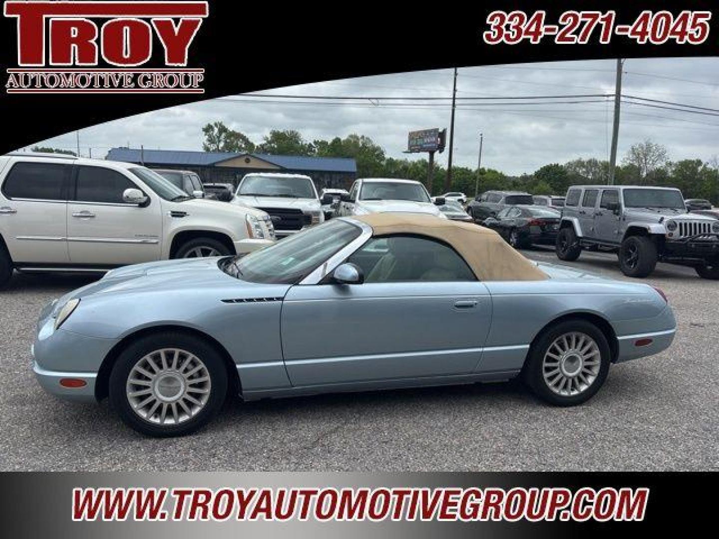 2004 Light Ice Blue Metallic /Light Sand Ford Thunderbird Base (1FAHP60A44Y) with an 3.9L V8 DOHC 32V engine, Automatic transmission, located at 6812 Atlanta Hwy, Montgomery, AL, 36117, (334) 271-4045, 32.382118, -86.178673 - Power Top!!<br>Heated Seats!!<br>Keyless Entry!! - Photo#0