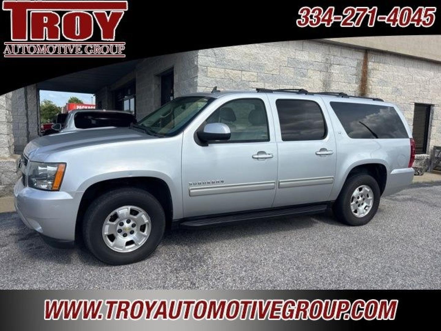 2013 Silver Ice Metallic /Light Titanium/Dark Titanium Chevrolet Suburban 1500 LT (1GNSCJE03DR) with an Vortec 5.3L V8 SFI Flex Fuel engine, Automatic transmission, located at 6812 Atlanta Hwy, Montgomery, AL, 36117, (334) 271-4045, 32.382118, -86.178673 - 2-Owner!!<br>Power Sunroof!!- Photo#0