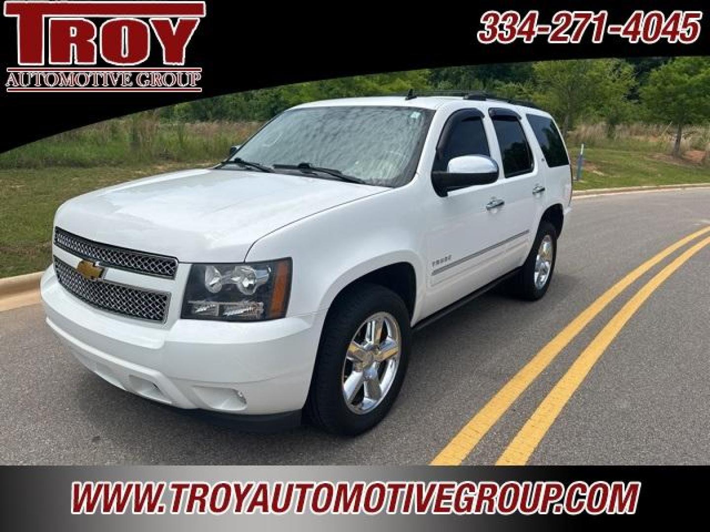 2014 Summit White /Light Cashmere/Dark Cashmere Chevrolet Tahoe LTZ (1GNSKCE04ER) with an Vortec 5.3L V8 SFI Flex Fuel Iron Block engine, Automatic transmission, located at 6812 Atlanta Hwy, Montgomery, AL, 36117, (334) 271-4045, 32.382118, -86.178673 - Summit White 2014 Chevrolet Tahoe LTZ 4WD Vortec 5.3L V8 SFI Flex Fuel Iron Block 6-Speed Automatic Electronic with Overdrive<br><br>Financing Available---Top Value for Trades.<br><br>Odometer is 57620 miles below market average!<br><br><br>Awards:<br> * JD Power Dependability Study * 2014 KBB.co - Photo#0