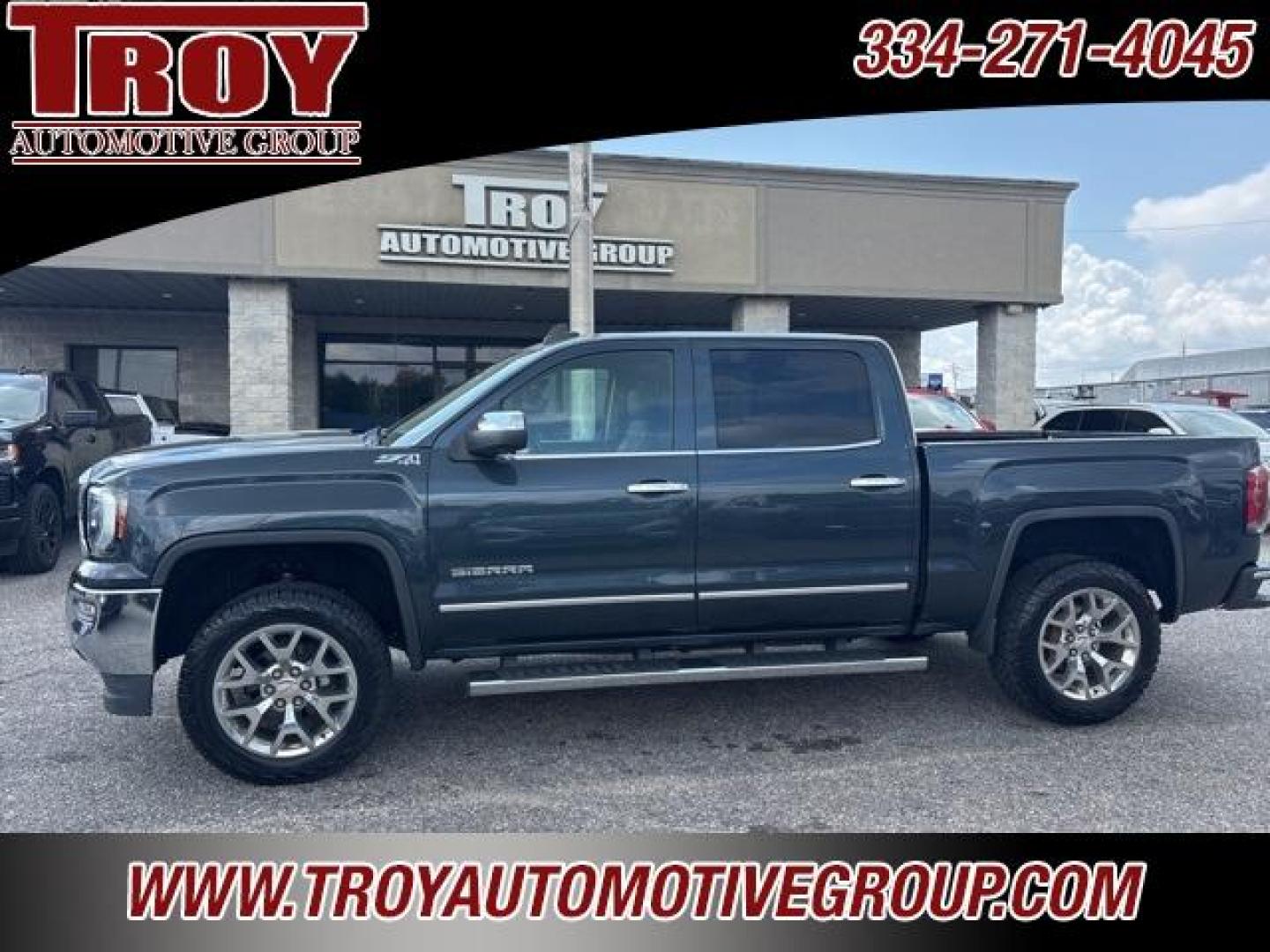 2018 Dark Slate Metallic /Cocoa/Dune GMC Sierra 1500 SLT (3GTU2NEC1JG) with an EcoTec3 5.3L V8 engine, Automatic transmission, located at 6812 Atlanta Hwy, Montgomery, AL, 36117, (334) 271-4045, 32.382118, -86.178673 - Navigation!!<br>Leveling Kit!!<br>Heated/Cooled Seats!!<br>Park Sensors!!<br>Spray N Bedliner!!<br>Tow Package!!<br>Dark Slate Metallic 2018 GMC Sierra 1500 SLT 4WD EcoTec3 5.3L V8 8-Speed Automatic with Overdrive<br><br>Financing Available---Top Value for Trades - Photo#1