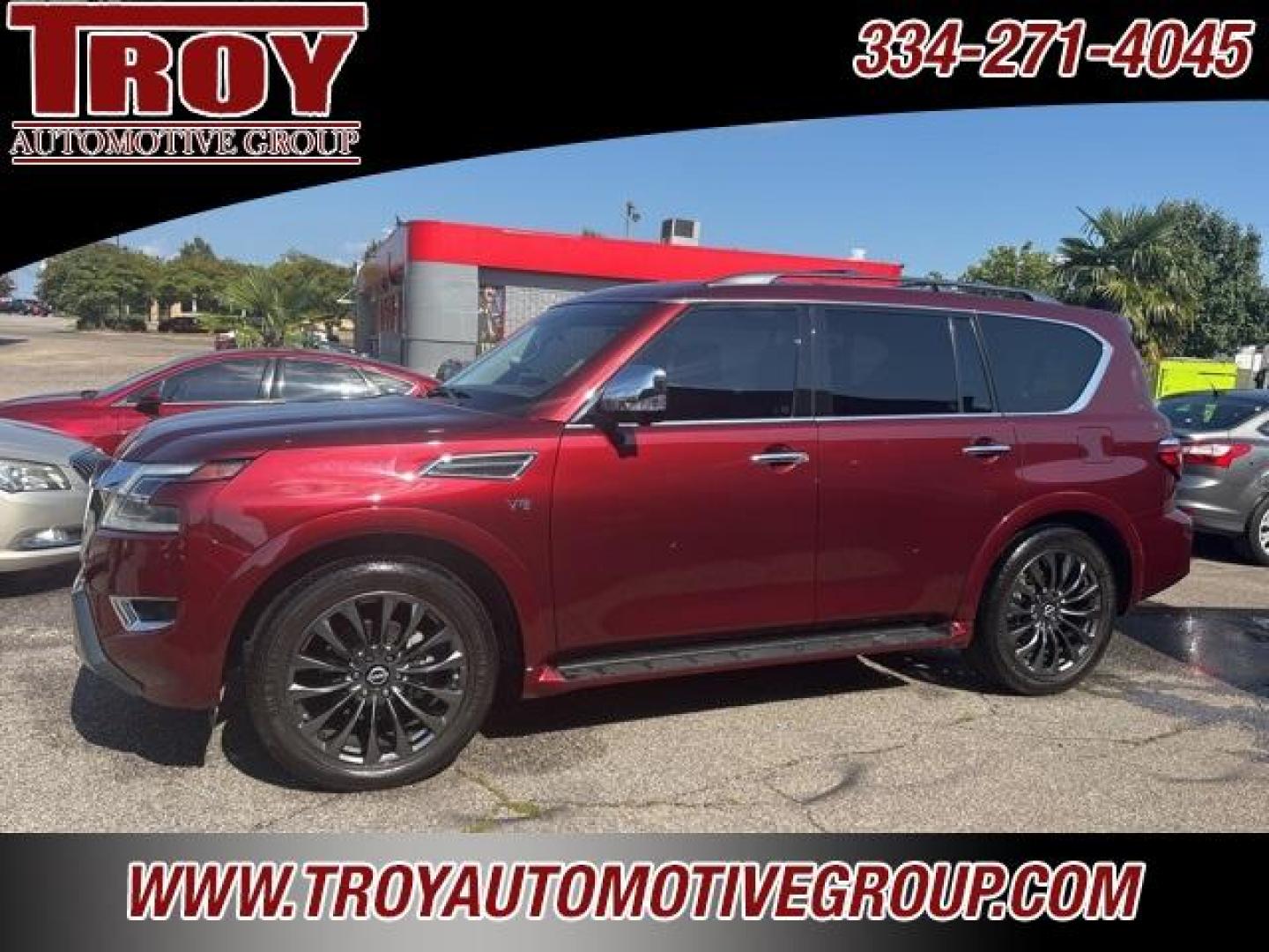 2021 Coulis Red Pearl /Black Nissan Armada Platinum (JN8AY2DA1M9) with an 5.6L V8 DOHC 32V LEV3-ULEV125 400hp engine, Automatic transmission, located at 6812 Atlanta Hwy, Montgomery, AL, 36117, (334) 271-4045, 32.382118, -86.178673 - Recent Arrival!<br><br>Coulis Red Pearl 2021 Nissan Armada Platinum RWD 5.6L V8 DOHC 32V LEV3-ULEV125 400hp 7-Speed Automatic<br><br>Financing Available---Top Value for Trades. - Photo#0