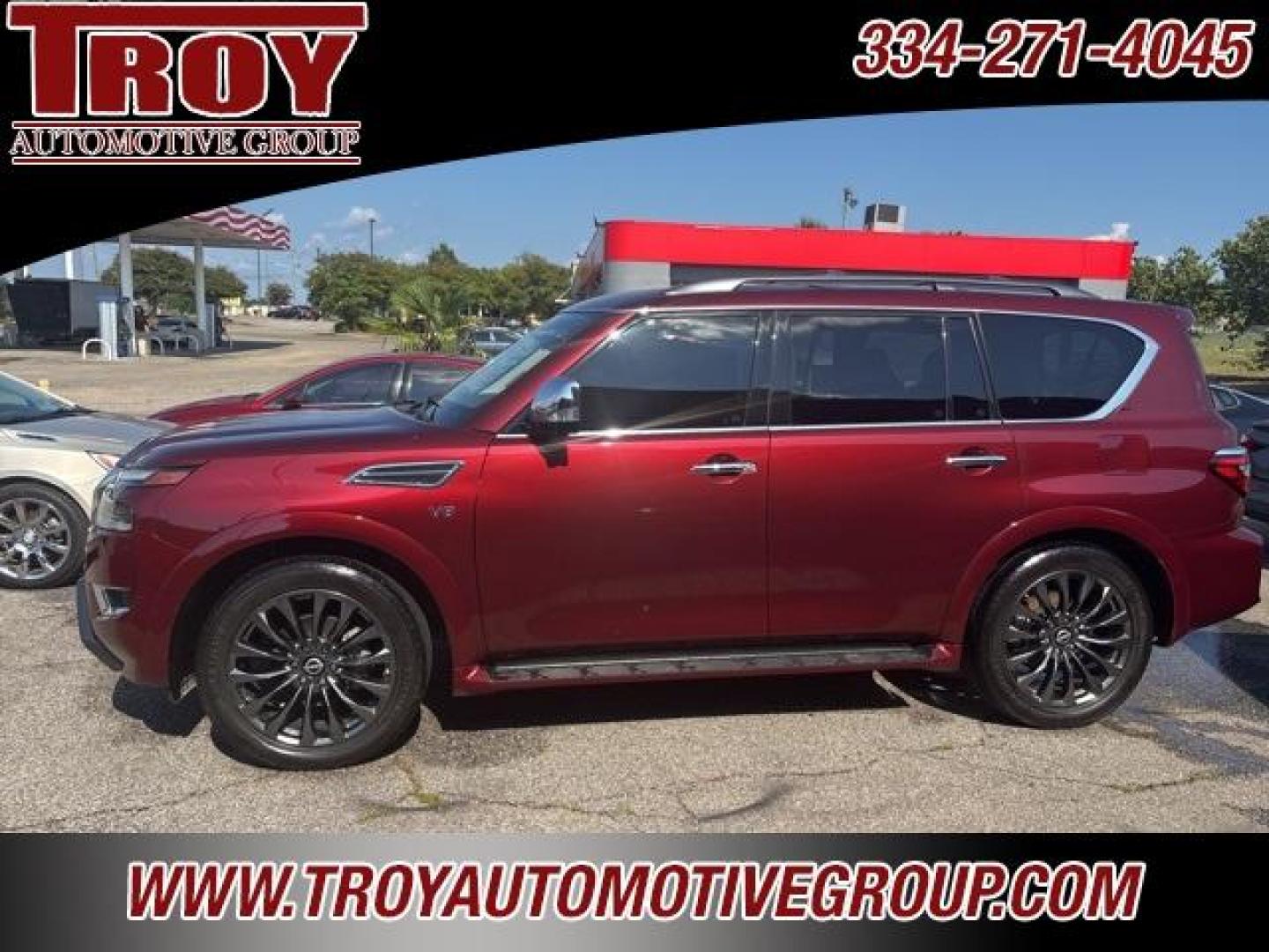 2021 Coulis Red Pearl /Black Nissan Armada Platinum (JN8AY2DA1M9) with an 5.6L V8 DOHC 32V LEV3-ULEV125 400hp engine, Automatic transmission, located at 6812 Atlanta Hwy, Montgomery, AL, 36117, (334) 271-4045, 32.382118, -86.178673 - Recent Arrival!<br><br>Coulis Red Pearl 2021 Nissan Armada Platinum RWD 5.6L V8 DOHC 32V LEV3-ULEV125 400hp 7-Speed Automatic<br><br>Financing Available---Top Value for Trades. - Photo#3