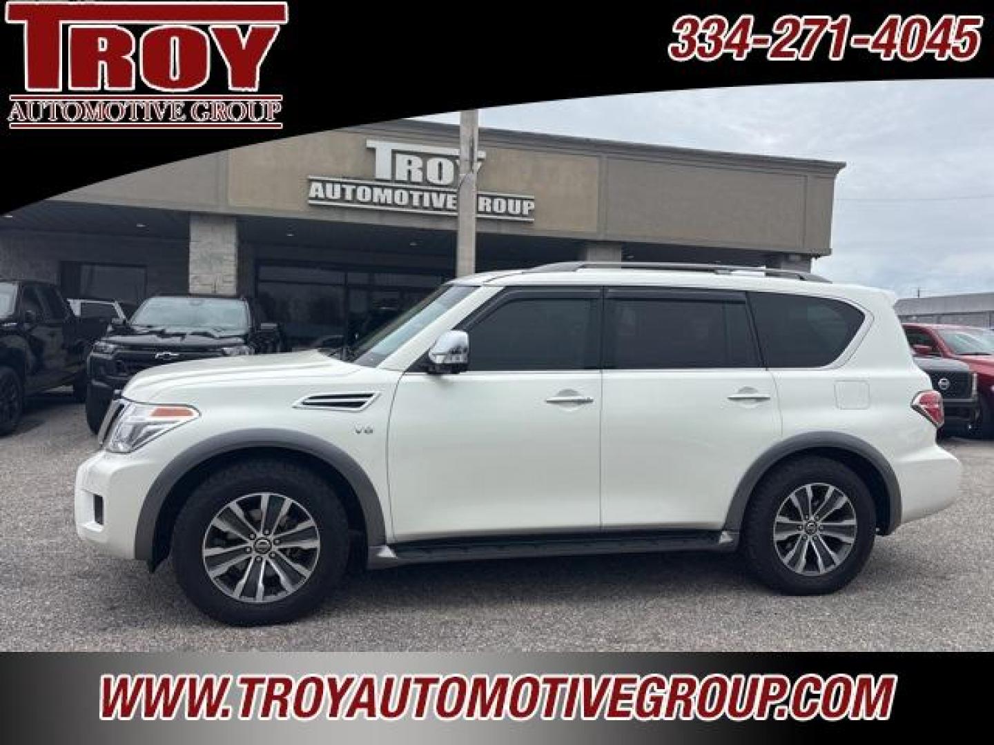 2018 Pearl White /Charcoal Nissan Armada SL (JN8AY2ND9JX) with an 5.6L V8 DOHC 32V Endurance engine, Automatic transmission, located at 6812 Atlanta Hwy, Montgomery, AL, 36117, (334) 271-4045, 32.382118, -86.178673 - Recent Arrival!<br>Power Sunroof!!<br>Tow Package!!<br>Blind Spot Monitors!!<br>Heated Seats!!<br>2-Master Keys!!<br>Cooper A/T Tires!!<br><br>Pearl White 2018 Nissan Armada SL RWD 5.6L V8 DOHC 32V Endurance 7-Speed Automatic<br><br>Financing Available---Top Value for Trades. - Photo#0