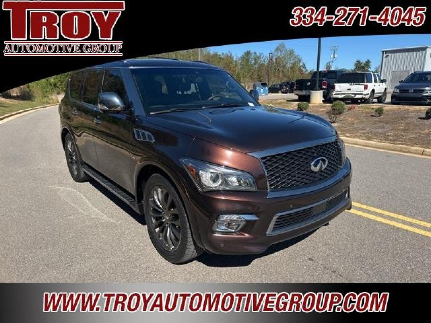 2017 Mocha Almond /Truffle Brown INFINITI QX80 Limited (JN8AZ2NE4H9) with an 5.6L V8 engine, Automatic transmission, located at 6812 Atlanta Hwy, Montgomery, AL, 36117, (334) 271-4045, 32.382118, -86.178673 - Mocha Almond 2017 INFINITI QX80 Limited AWD 5.6L V8 7-Speed Automatic<br><br>Financing Available---Top Value for Trades.<br><br>Odometer is 21255 miles below market average!<br><br><br>Awards:<br> * JD Power Initial Quality Study (IQS) * 2017 KBB.com 5-Year Cost to Own Awards - Photo#2
