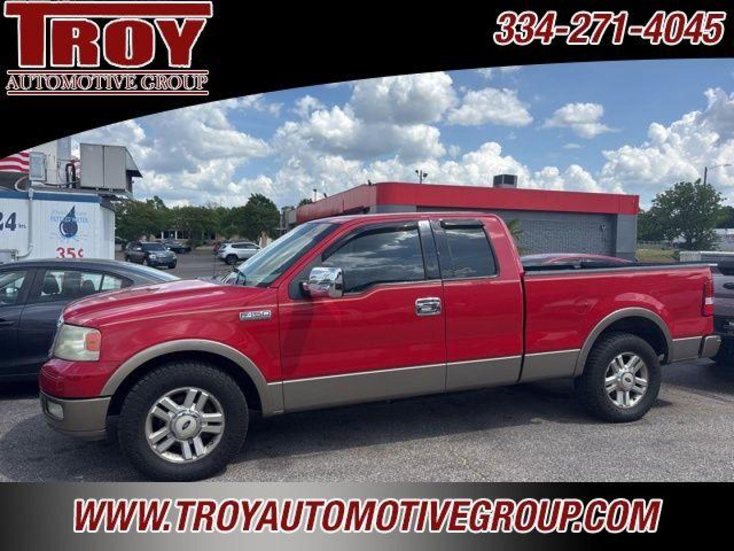 2004 Red /Tan Ford F-150 (1FTPX12514N) with an 5.4L V8 EFI 24V engine, Automatic transmission, located at 6812 Atlanta Hwy, Montgomery, AL, 36117, (334) 271-4045, 32.382118, -86.178673 - Recent Arrival<br>Lariat Package!!<br>A/T Tires!!<br>Tow Package!!<br>Bed Liner !!<br><br>Red 2004 Ford F-150 RWD 5.4L V8 EFI 24V 4-Speed Automatic with Overdrive<br><br>Financing Available---Top Value for Trades.<br><br><br>Awards:<br> * NACTOY 2004 North American Truck of the Year - Photo#0
