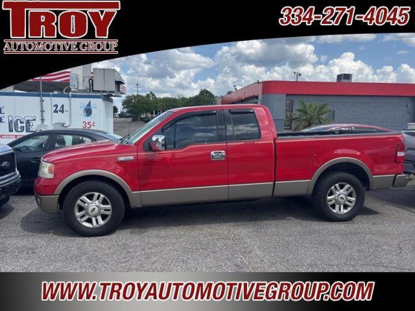 2004 Red /Tan Ford F-150 (1FTPX12514N) with an 5.4L V8 EFI 24V engine, Automatic transmission, located at 6812 Atlanta Hwy, Montgomery, AL, 36117, (334) 271-4045, 32.382118, -86.178673 - Recent Arrival<br>Lariat Package!!<br>A/T Tires!!<br>Tow Package!!<br>Bed Liner !!<br><br>Red 2004 Ford F-150 RWD 5.4L V8 EFI 24V 4-Speed Automatic with Overdrive<br><br>Financing Available---Top Value for Trades.<br><br><br>Awards:<br> * NACTOY 2004 North American Truck of the Year - Photo#1