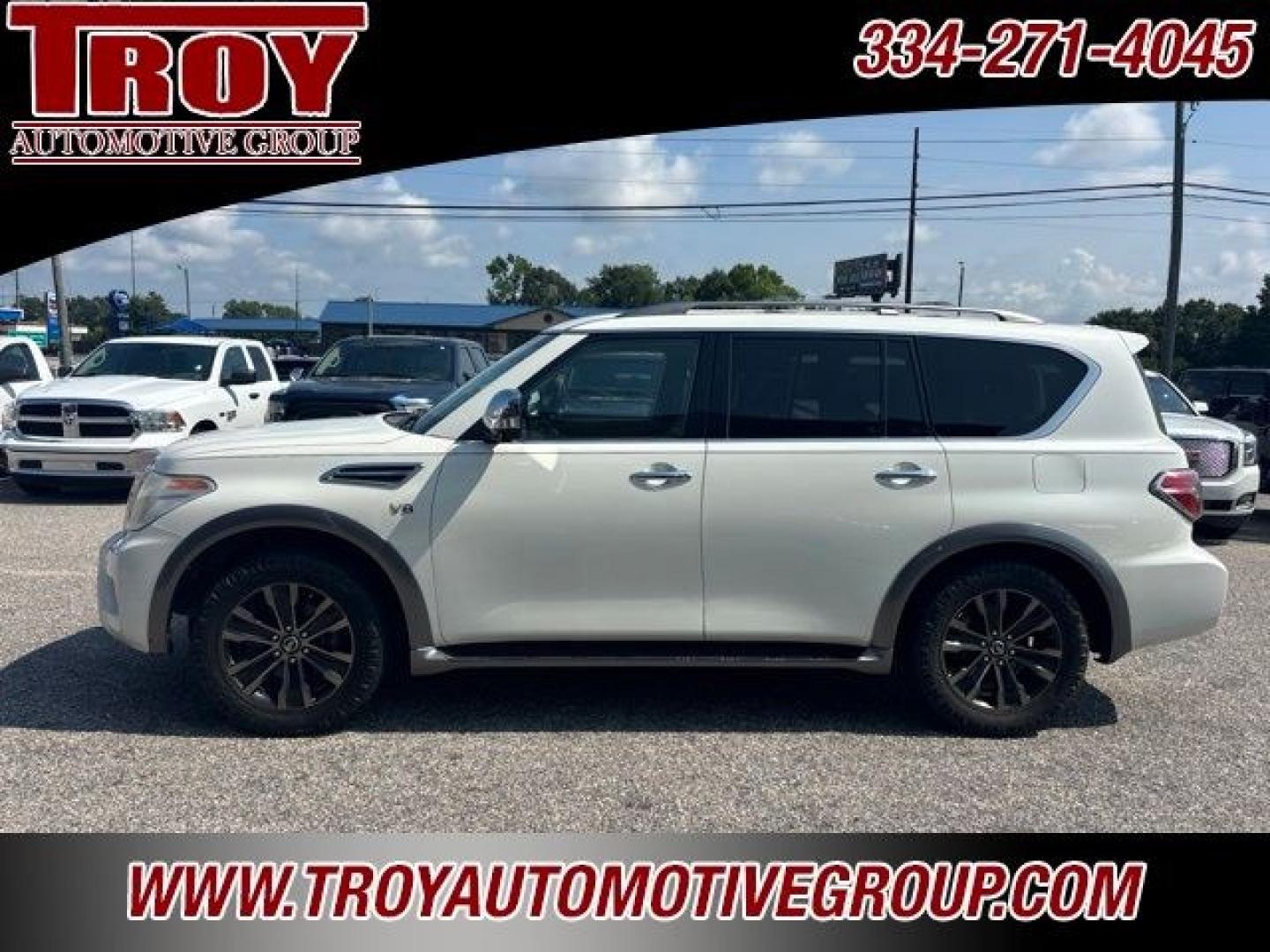2017 Pearl White /Tan Nissan Armada Platinum (JN8AY2NF8H9) with an 5.6L V8 DOHC 32V Endurance engine, Automatic transmission, located at 6812 Atlanta Hwy, Montgomery, AL, 36117, (334) 271-4045, 32.382118, -86.178673 - Pearl White 2017 Nissan Armada Platinum RWD 5.6L V8 DOHC 32V Endurance 7-Speed Automatic<br><br>Financing Available---Top Value for Trades.- Photo#1