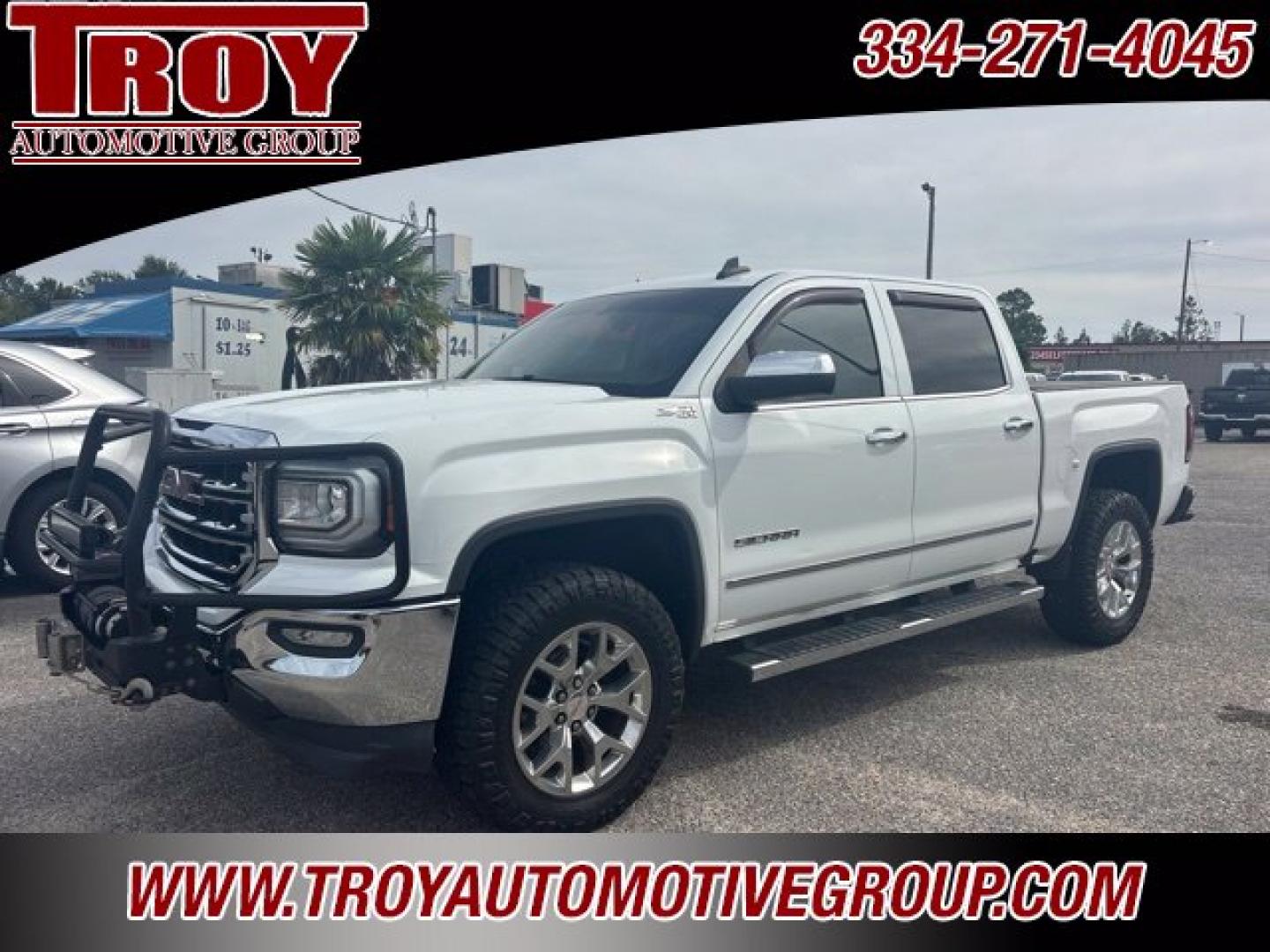 2018 Summit White /Cocoa/Dune GMC Sierra 1500 SLT (3GTU2NEC9JG) with an EcoTec3 5.3L V8 engine, Automatic transmission, located at 6812 Atlanta Hwy, Montgomery, AL, 36117, (334) 271-4045, 32.382118, -86.178673 - Brush guard w/Winch and Light Bar!!<br>Leveled!! 35x12.50x20 Nitto ridge grappler!!<br>Heated /Cooled Seats!!<br>Tow Package!!<br>Summit White 2018 GMC Sierra 1500 SLT 4WD EcoTec3 5.3L V8 6-Speed Automatic Electronic with Overdrive<br><br>Financing Available---Top Value for Trades.- Photo#2
