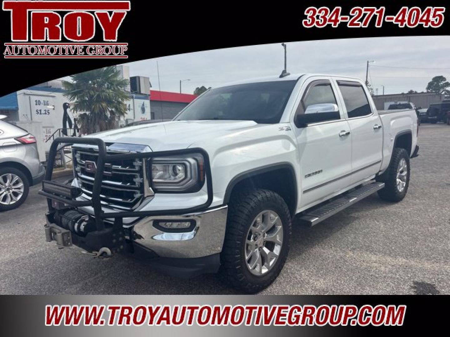 2018 Summit White /Cocoa/Dune GMC Sierra 1500 SLT (3GTU2NEC9JG) with an EcoTec3 5.3L V8 engine, Automatic transmission, located at 6812 Atlanta Hwy, Montgomery, AL, 36117, (334) 271-4045, 32.382118, -86.178673 - Brush guard w/Winch and Light Bar!!<br>Leveled!! 35x12.50x20 Nitto ridge grappler!!<br>Heated /Cooled Seats!!<br>Tow Package!!<br>Summit White 2018 GMC Sierra 1500 SLT 4WD EcoTec3 5.3L V8 6-Speed Automatic Electronic with Overdrive<br><br>Financing Available---Top Value for Trades.- Photo#3