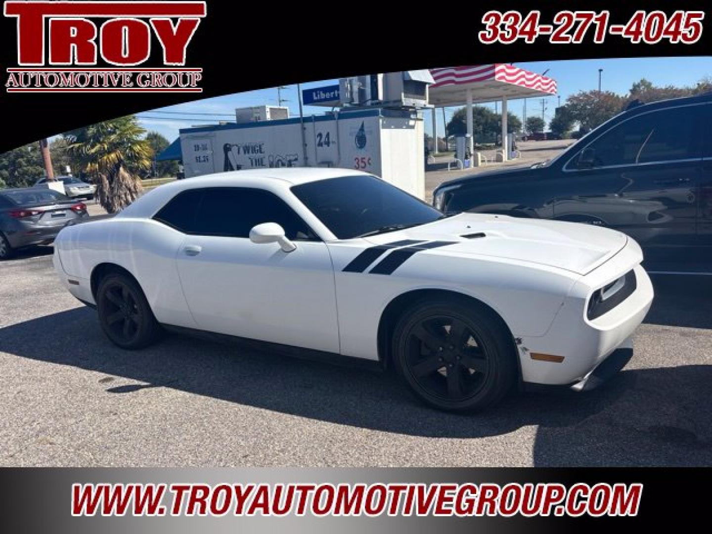 2013 Bright White /Dark Slate Gray Interior Dodge Challenger SXT (2C3CDYAG8DH) with an 3.6L V6 24V VVT engine, Automatic transmission, located at 6812 Atlanta Hwy, Montgomery, AL, 36117, (334) 271-4045, 32.382118, -86.178673 - Leather Seats!!<br>Custom Exhaust!!<br>Heated Seats!!- Photo#0